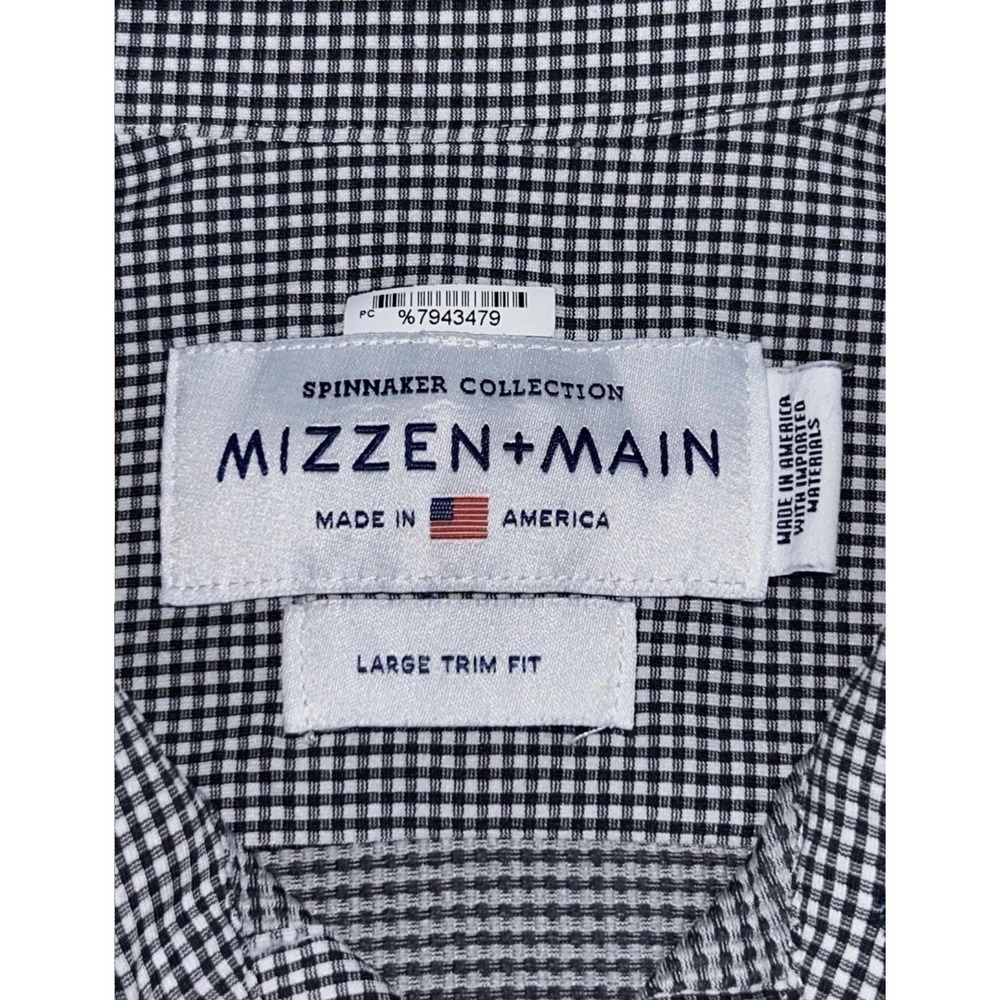Mizzen+Main Dress Shirt Mens Large Gray Gingham Trim Fit American Made Stretch - Picture 4 of 6